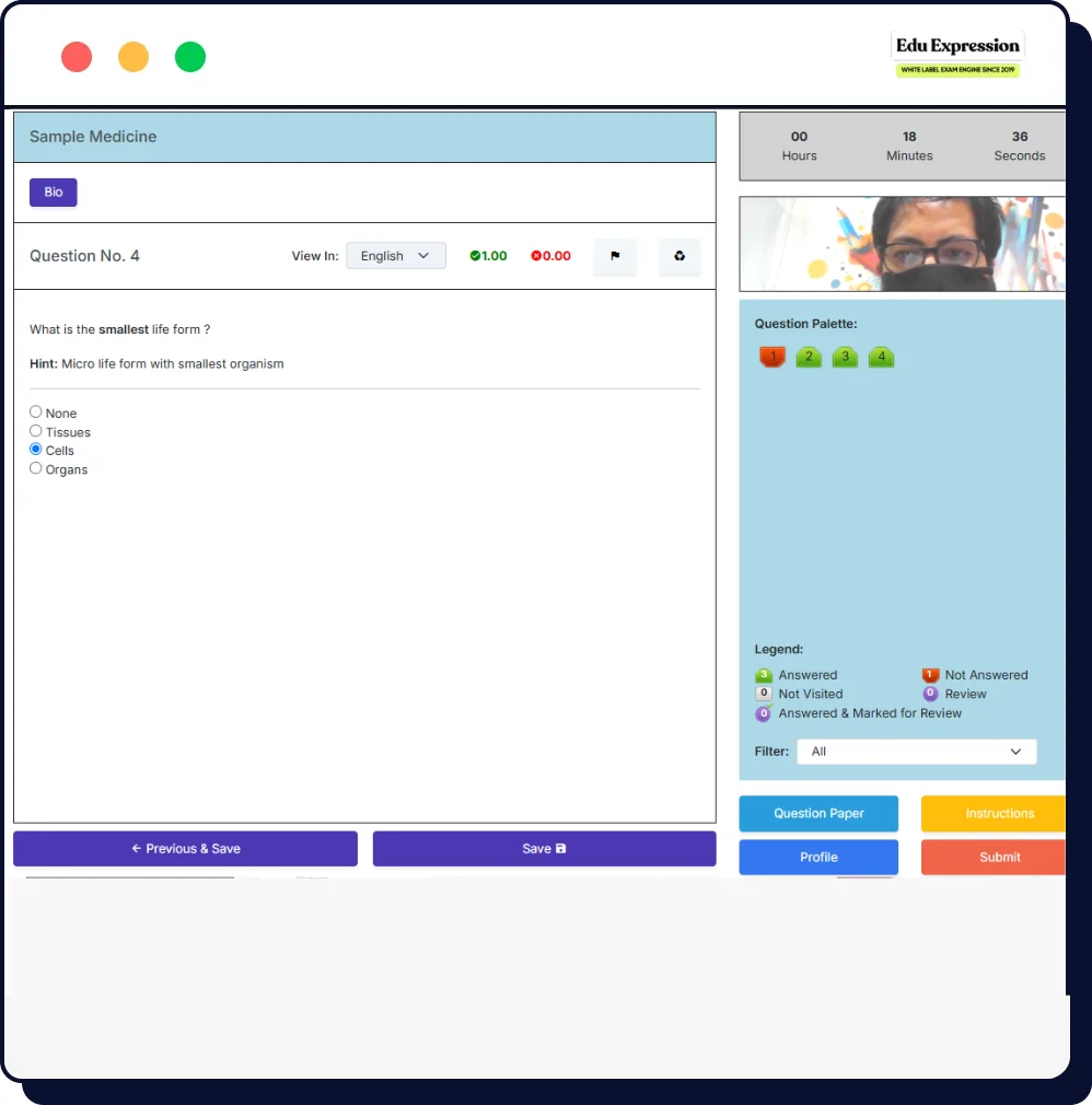 screenshot of Exam Frame